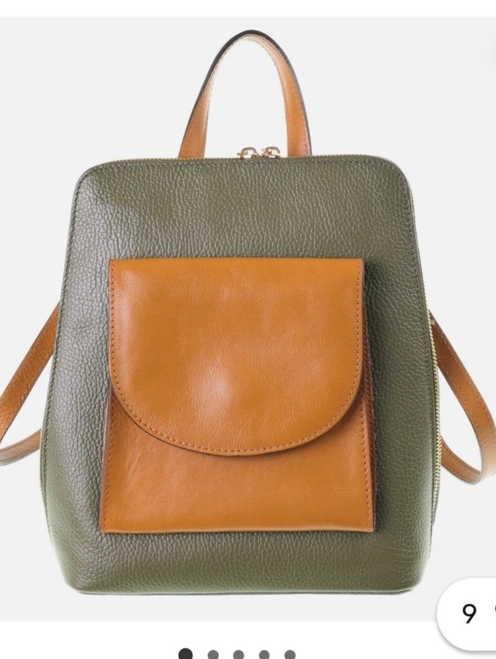 Two-Tone Olive Green & Tan Leather Backpack